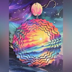 NEW 8” Sunset Ocean Wave Wind Spinner - Vibrant Sunrise Art